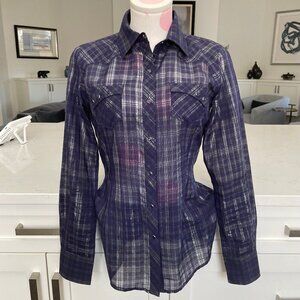 Ariat Fitted Snap Down Metallic Plaid Western Shirt Cowgirl Deep Purple XS NWOT